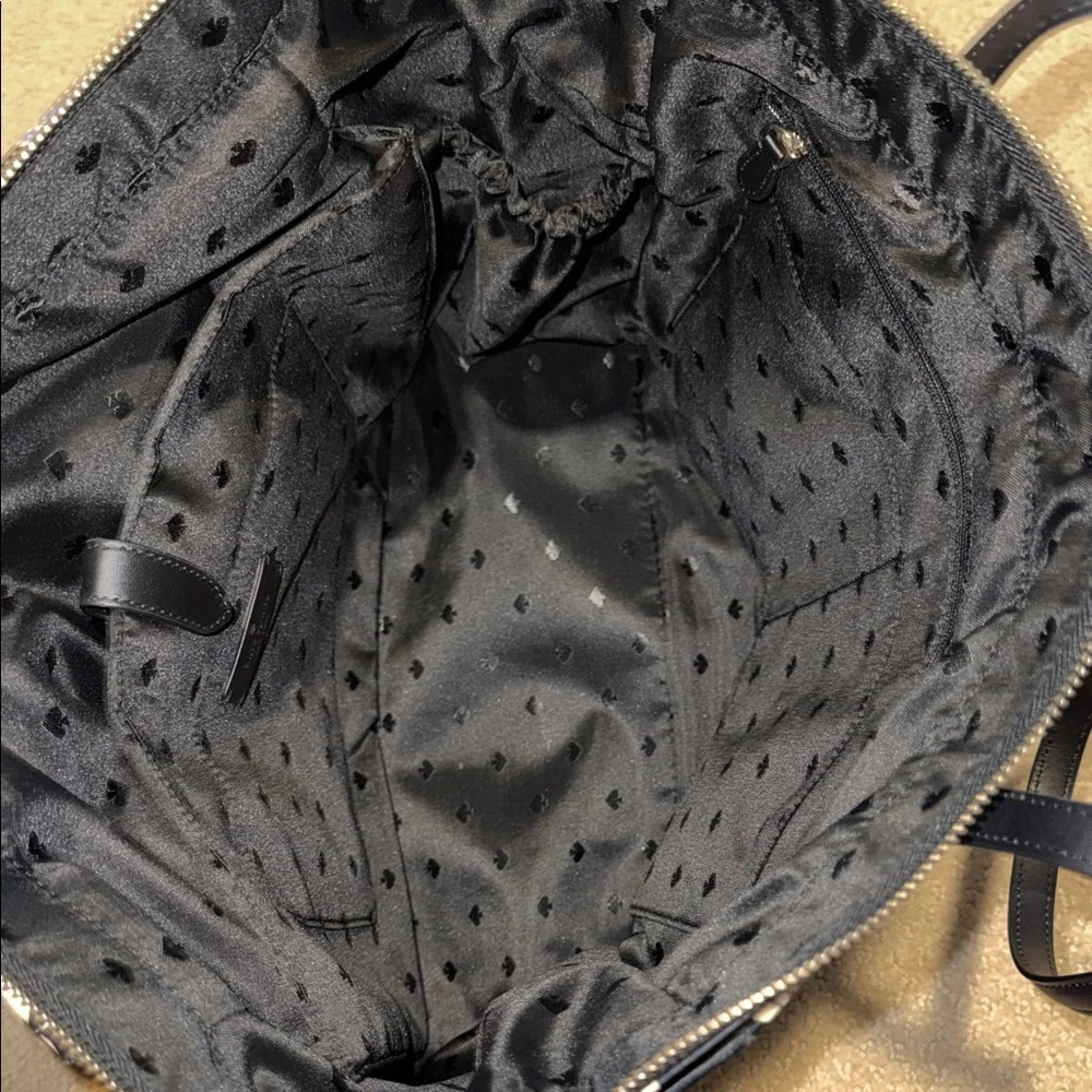 kate spade Black Floral Nylon Tote with White and Light Purple Blossoms - Picture 3 of 3